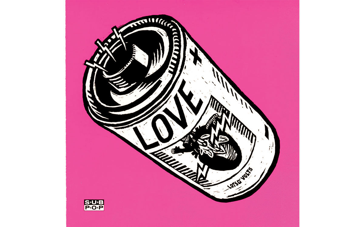 “Dayglo,” 1992: LP and CD cover for Love Battery’s album “Dayglo” on Sub Pop Records. Illustrator: Edwin Fotheringham