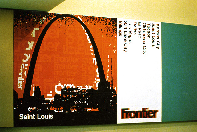 Frontier Airlines ticket counter posters, designed as a junior designer at Unimark International, 1967